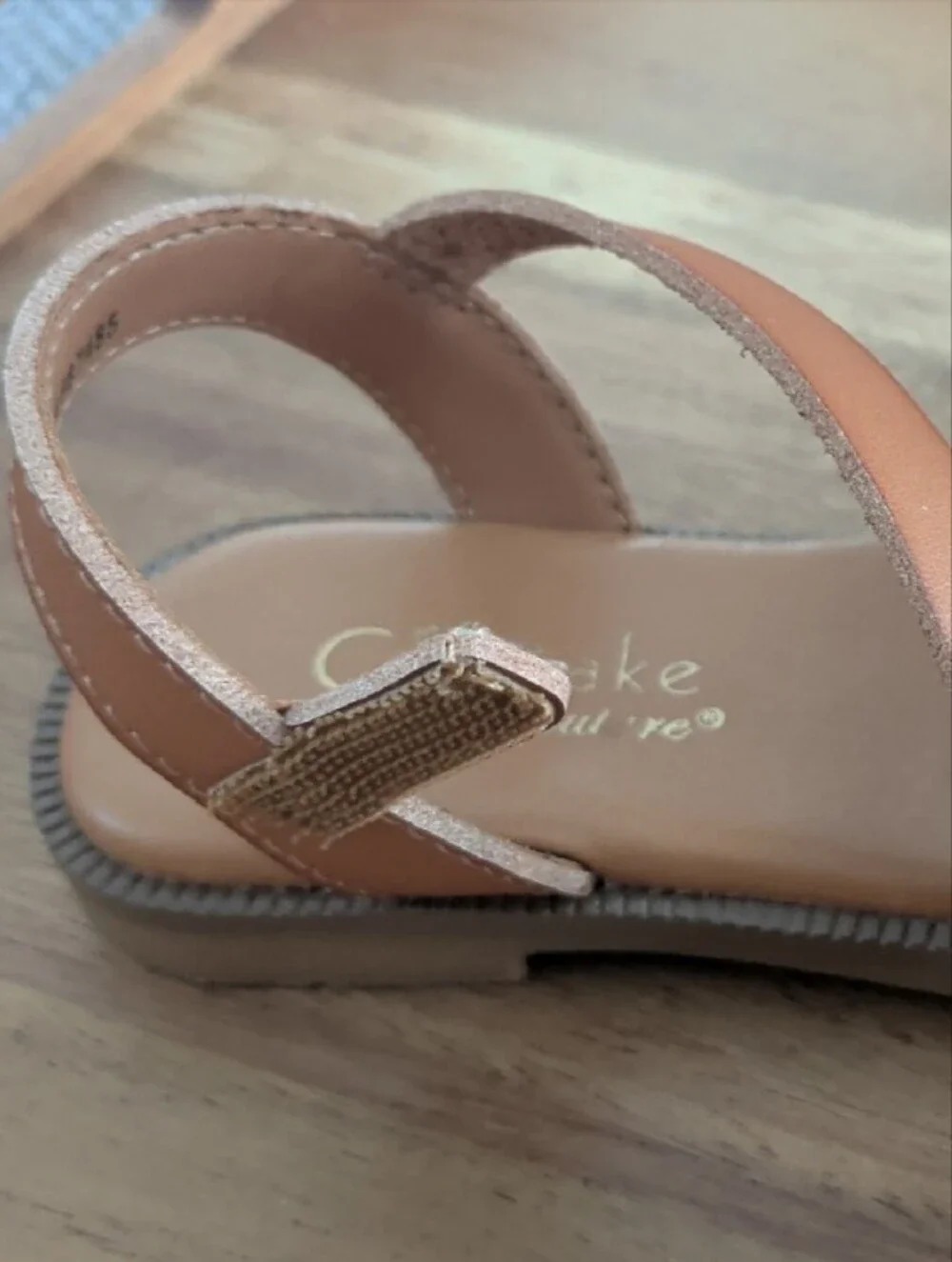 Cupcake Couture Floral Laser-Cut Slingback Sandals in Tan